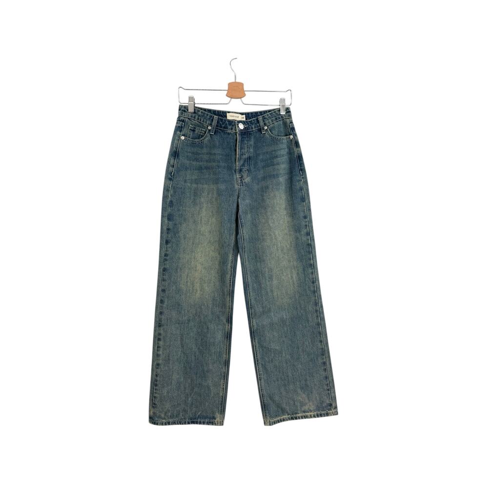 Tiger Mist Baggy Wide Leg Jeans Mid Rise Blue Wash Straight Denim XS